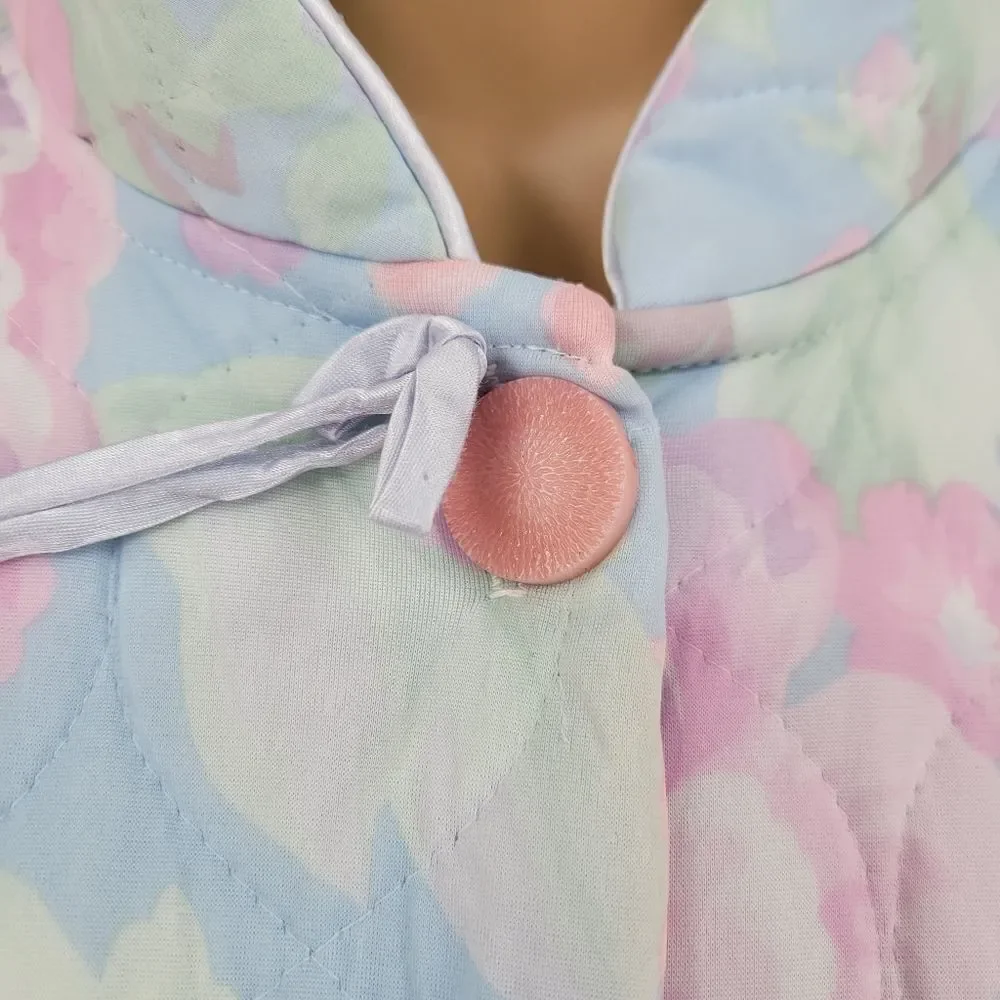Miss Elaine Vintage Button Down Floral Quilted Robe Pastel